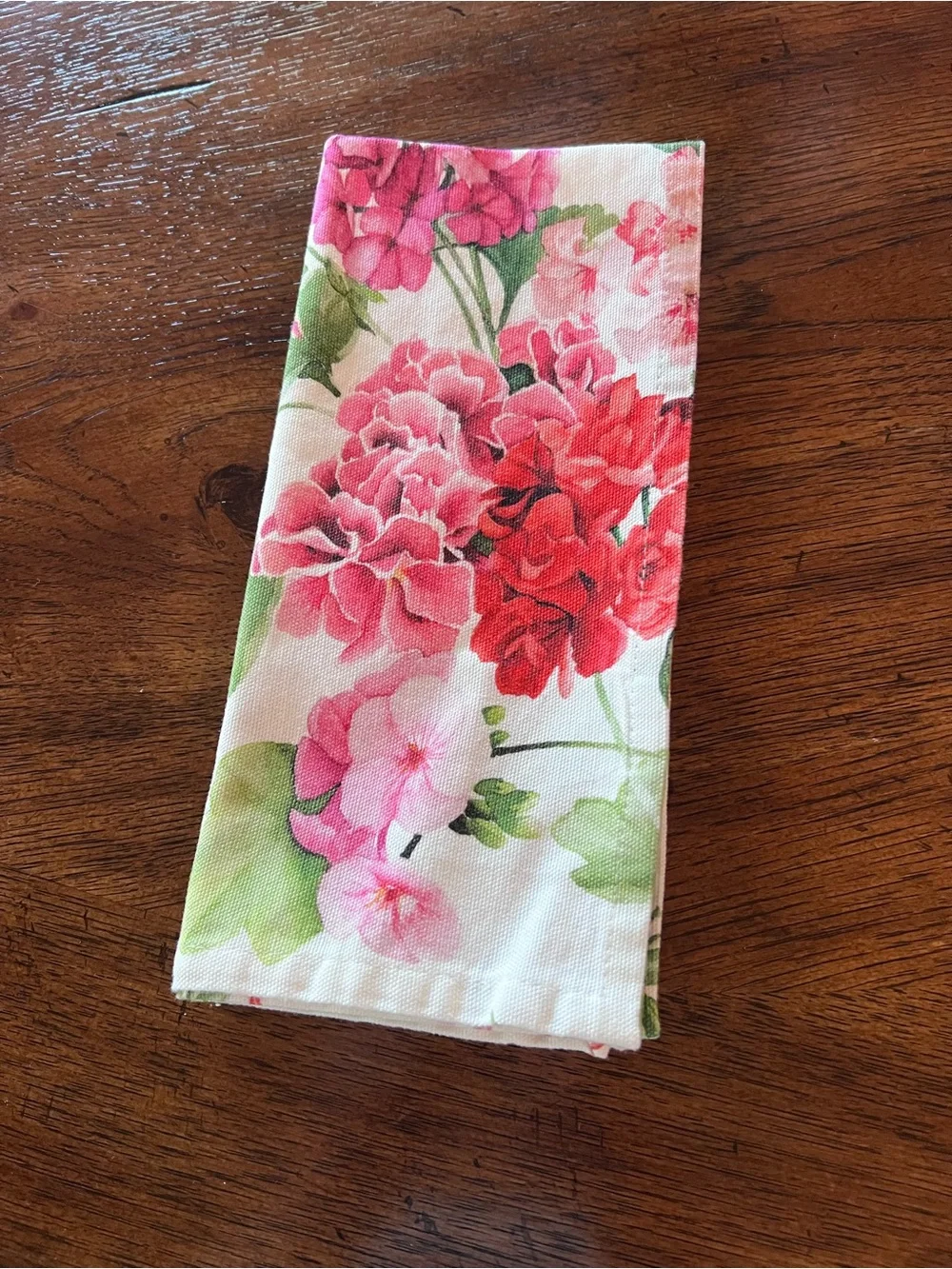 Sur La Table Cotton Napkin Set (4) - White with Pink & Green Floral design